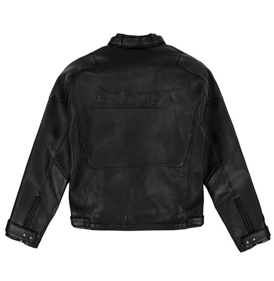 Men’s Avirex Black Out Leather Racing Biker Jacket
