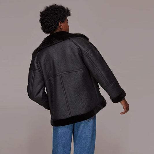 Women's Onyx Faux Shearling Biker Jacket