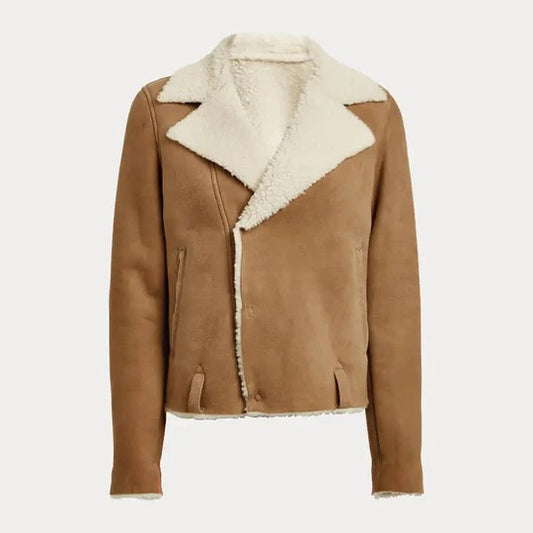 Women's Sand Cropped Shearling Leather Jacket