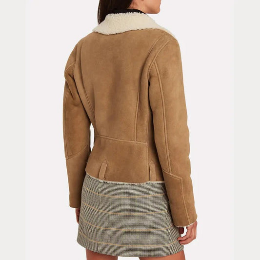 Women's Sand Cropped Shearling Leather Jacket