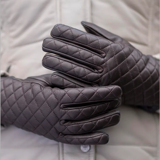 Women Sheepskin Brown Laura Quilted Leather Gloves