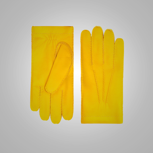 New Men American deerskin Yellow leather gloves with cashmere lining