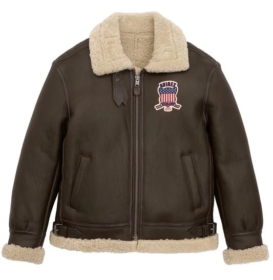 Avirex B3 Chocolate Shearling Leather Jacket for Winter