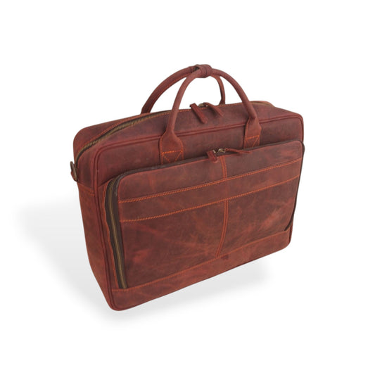 Reddish Brown Leather Business Laptop Bag Premium Cow Leather