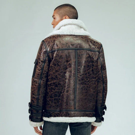 Men's Vintage Double-Tone Shearling Aviator Jacket