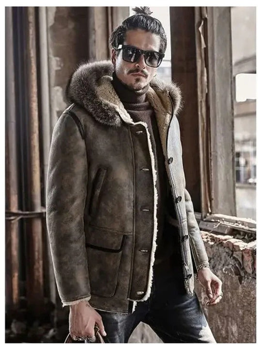Men's Arctic Hooded Shearling Leather Jacket