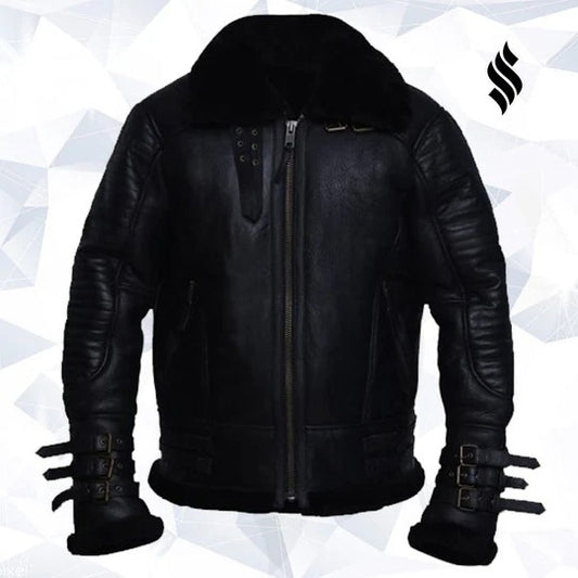 Men's Midnight Black Shearling Biker Jacket