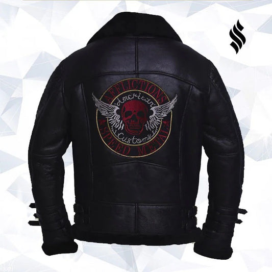 Men's Midnight Black Shearling Biker Jacket