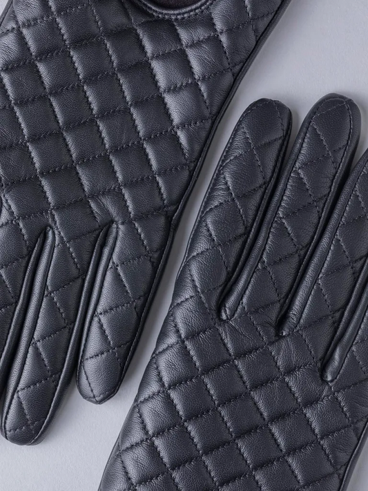 Women Black Soft Comfortable Lambskin Leather Driving Gloves