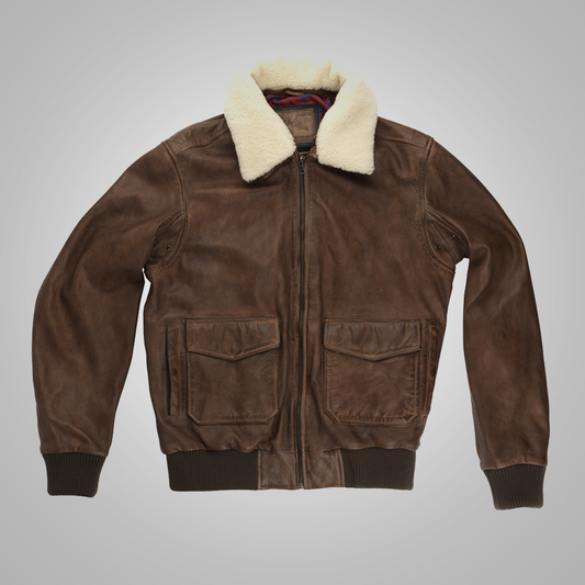 Brown Waxed Leather Pilot Jacket for Men – Aviation Flight Design | Leather Elites