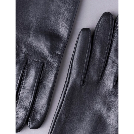 New Women Beatrice Button Lambskin Leather Gloves in Black