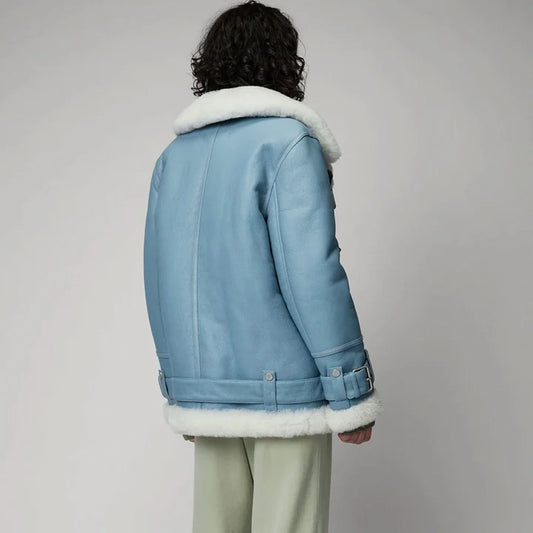 Women's Sky Blue RAF B3 Sheepskin Shearling Aviator Jacket