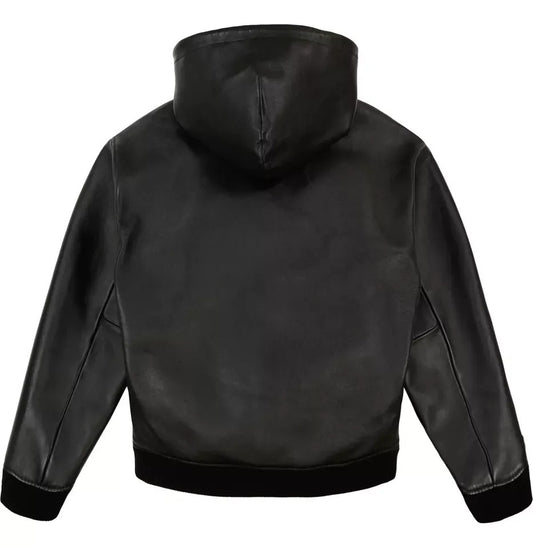 Men’s Avirex Black Nappa Leather Hoodie