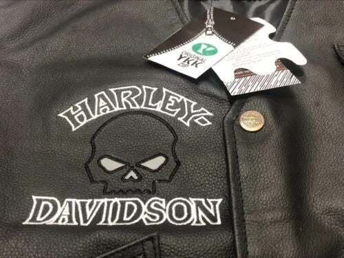 Premium Vest HD Reflective Skull Vest Men’s Harley Motorcycle Cowhide Leather