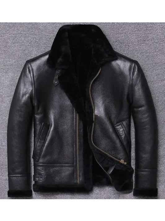Men's Arctic Black Sheepskin Winter Fur Jacket