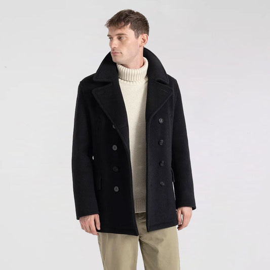 Men Black Navy Peacoat – Wool Blend Style | Leather Elites