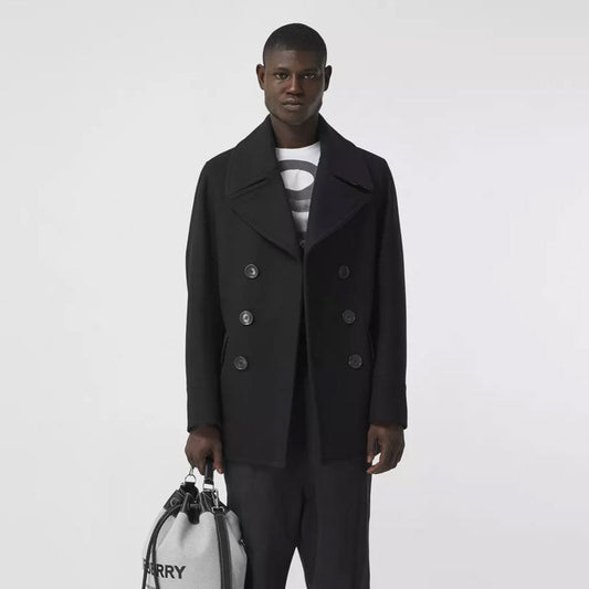 Black Italian Wool-Blend Fleece Peacoat for Men – Leather Elites
