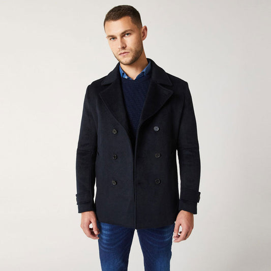 Men Dark Navy Peacoat – Wool-Blend Naval Edition | Leather Elites