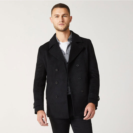 Men Royal Navy Peacoat in Black Wool – Leather Elites