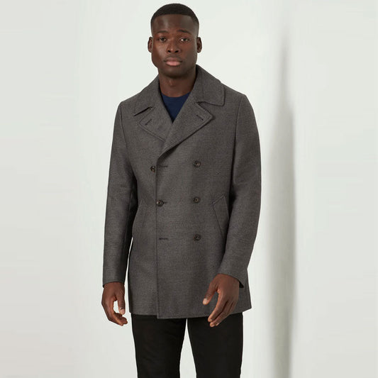 Premium Grey Merino Wool Fleece Peacoat – Navy Inspired for Men | Leather Elites