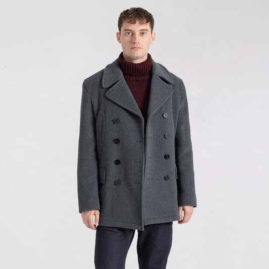 Men Grey Peacoat – Wool Signature Edition | Leather Elites