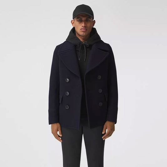 Premium Dark Blue Wool-Blend Navy Peacoat – Italian Style for Men | Leather Elites