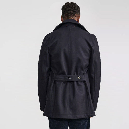 Classic Men Dark Navy Maritime Peacoat – Wool Melton Fleece | Leather Elites