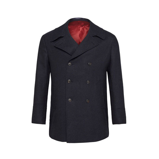 Men Black Wool Peacoat with Navy Inspired Classic Design for Winter Wear