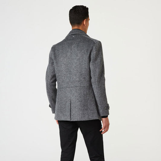 Men Grey Peacoat – Marle Wool-Blend Fleece Style | Leather Elites