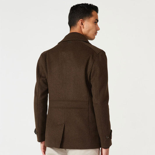 Men Brown Peacoat – Wool-Blend Fleece Edition | Leather Elites