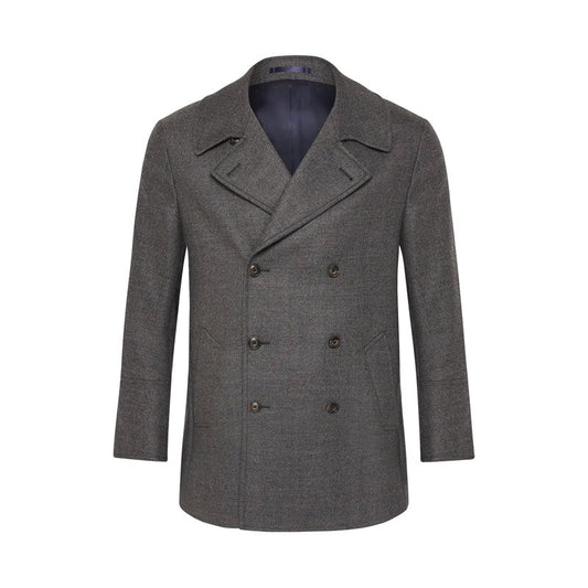 Premium Grey Merino Wool Fleece Peacoat – Navy Inspired for Men | Leather Elites