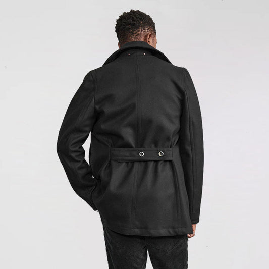 Classic Military Black Wool-Blend Peacoat for Men – Leather Elites