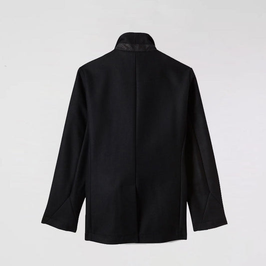 Men Classic Wool-Blend Peacoat – Black Navy Melton Style | Leather Elites