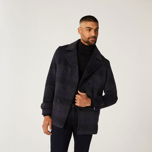 Classic Dark Navy Naval Wool-Blend Peacoat for Men – Leather Elites