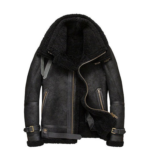 Men's Midnight Hooded B3 Shearling Aviator Jacket