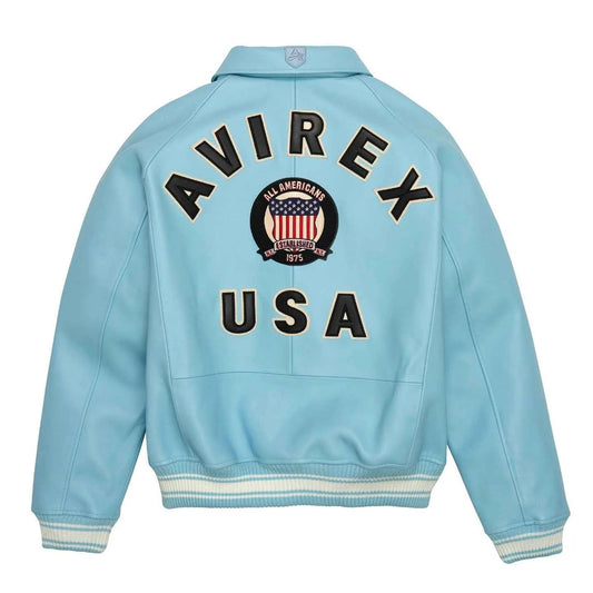 Men’s Avirex Icon Bomber Light Blue Leather Jacket