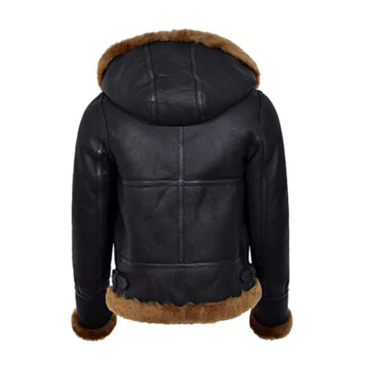Women's Midnight Hooded B3 Sheepskin Shearling Flight Jacket