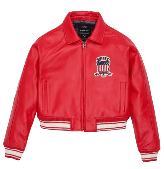 Women’s Cropped Icon Red Leather Jacket