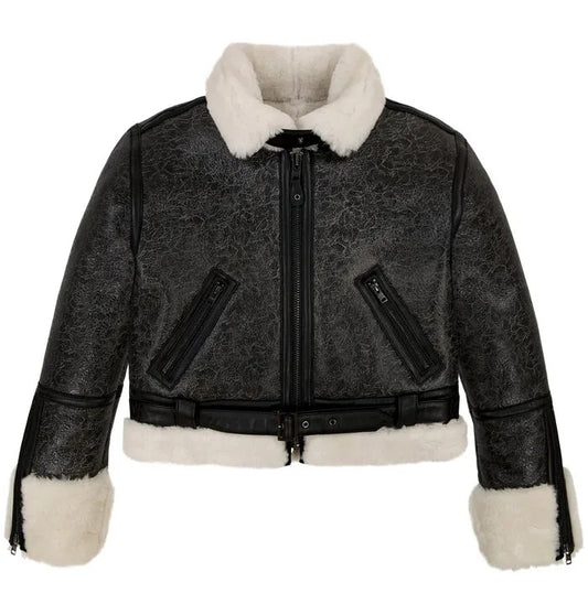 Avirex Cropped Shearling Leather Jacket