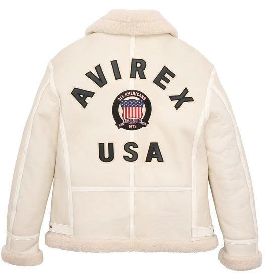 Snow White Avirex B3 Shearling Bomber Leather Jacket