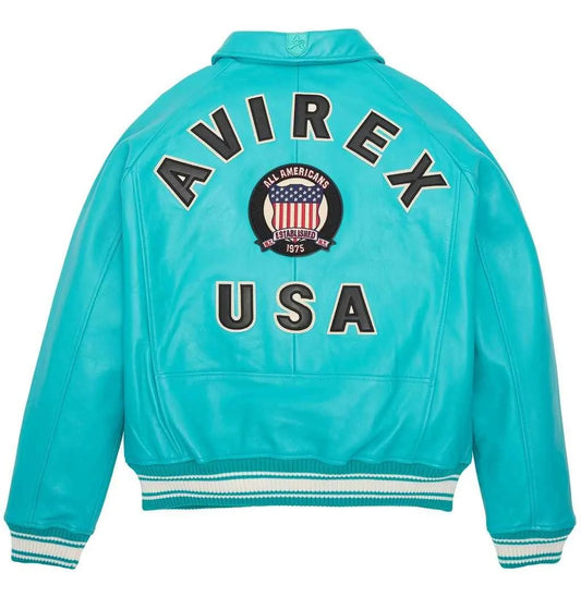 Men’s Avirex Icon Bomber Turquoise Leather Jacket