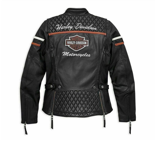 Women Miss Enthusiast HARLEY DAVIDSON B&S Triple Vent Black Leather Jacket