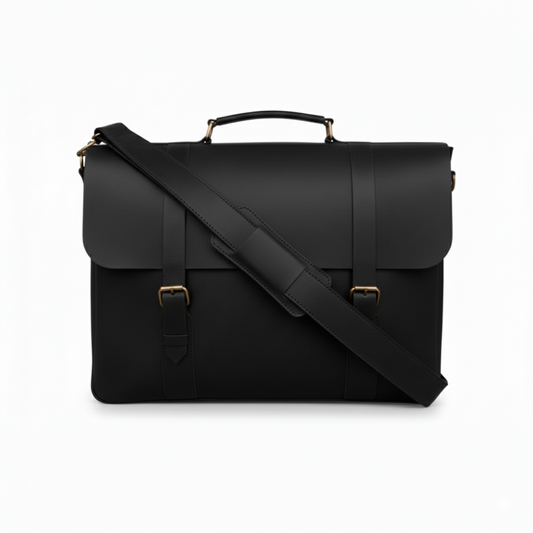 Black Leather Laptop Bag 14 "15" & 16" Messenger Bag Matt Oil Pull-Up