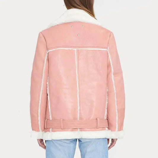 WOMEN ROSE BLOSSOM SHEARLING LEATHER JACKECT