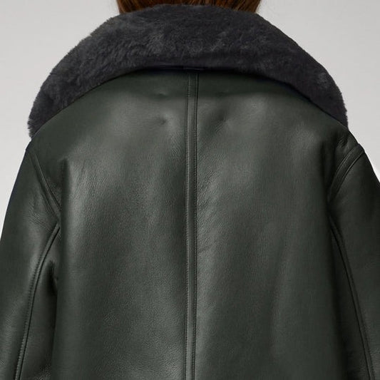 Women's Forest Green RAF Lambskin Shearling Aviator Jacket