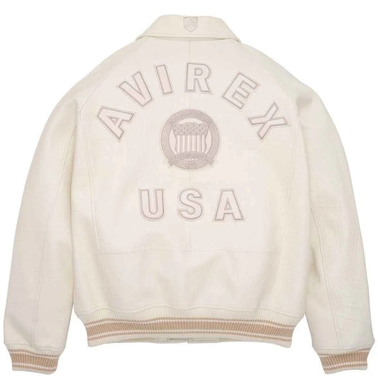 Men’s Avirex Crocodile Icon White Leather Jacket