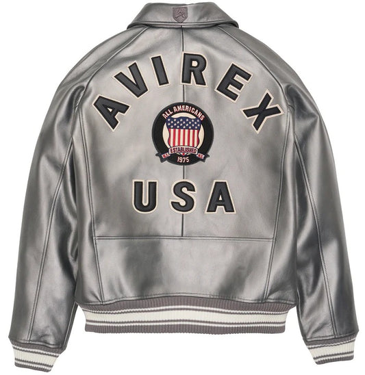 Avirex Pewter Metallic Icon Leather Jacket
