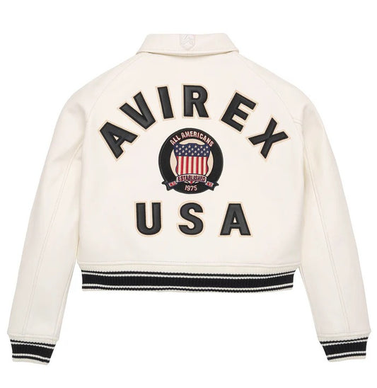 Women’s Avirex Snow White Cropped Leather Jacket