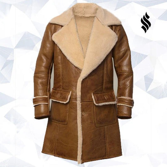 Men's Heritage Brown Shearling Leather Coat