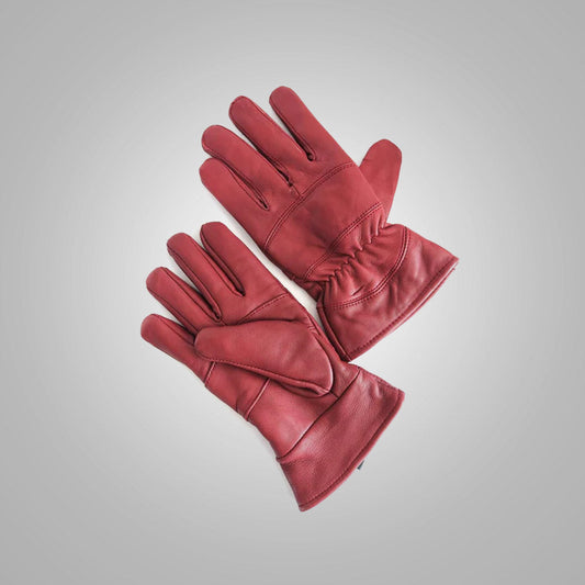 Men's Dark Red Perfect Strech Genuine Leather Winter Gloves